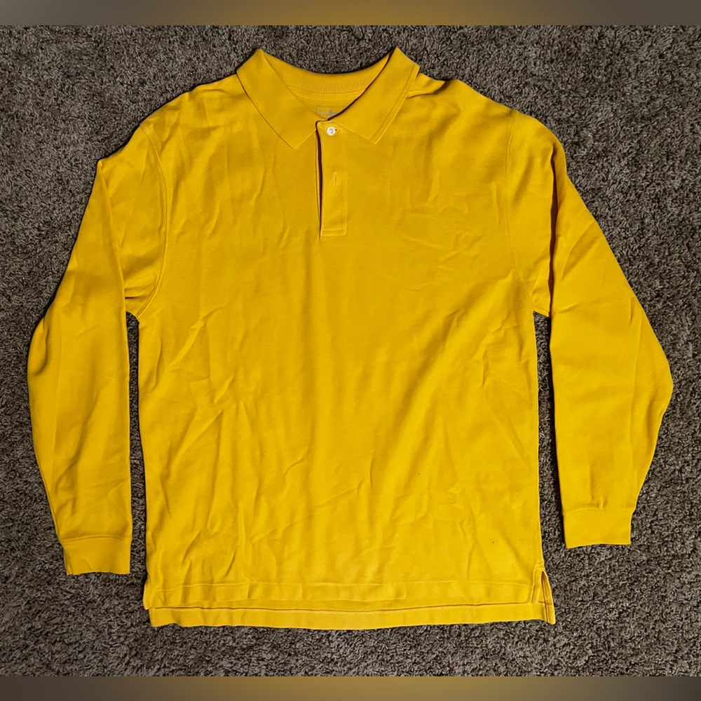 LL Bean Yellow Long Sleeve Polo Cotton Shirt